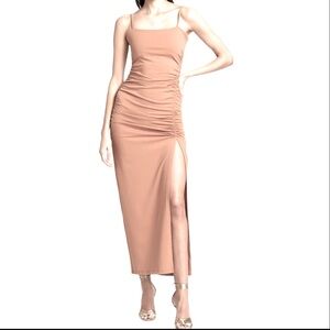 Susana Monaco Ivory Cream Nude Ruched Core Support Fitted Bodycon Maxi Dress